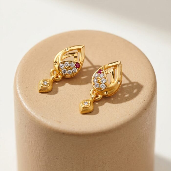Gold_drop_earrings_on_pedestal_202607122301 Gold_drop_earrings_on_pedestal_202607122301